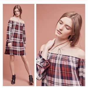 anthropologie plaid off-the-shoulder tunic dress